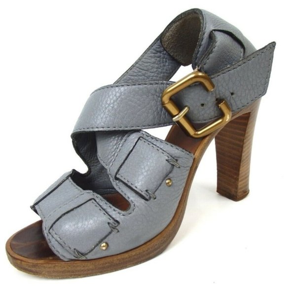 Chloe Heel Sandals Calfskin Wood light blue chunky - Picture 5 of 8